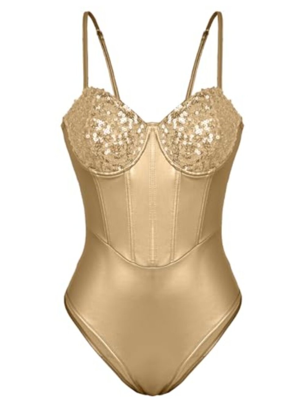 Sequin Metallic Corset Bodysuit Top - Sleeveless Party Clubwear Lingerie